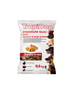 TropiDog Premium Junior L breeds  turkey and rice 500gr