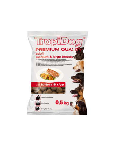 TropiDog Premium Junior L breeds  turkey and rice 500gr