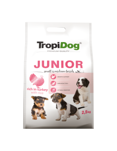 TropiDog Premium Junior Small & Medium breeds - Turkey &...